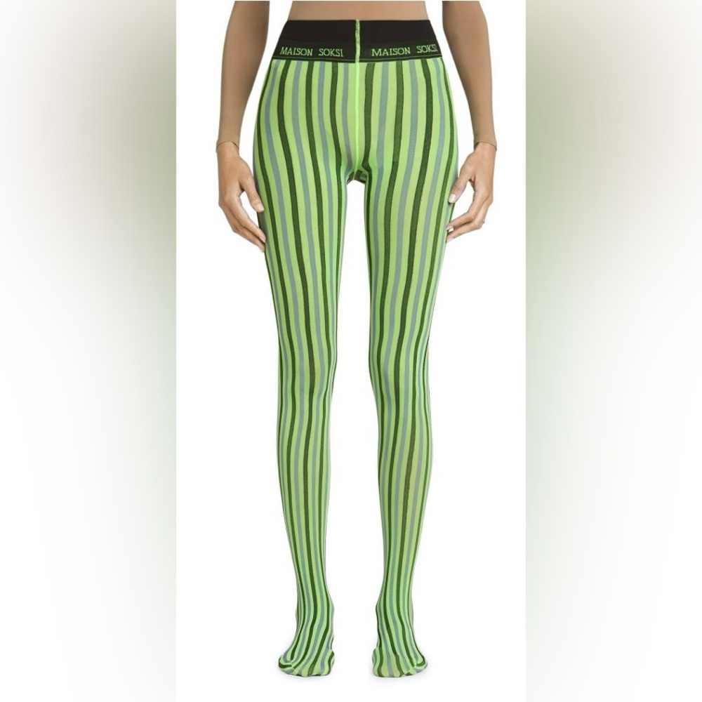 Maison Soksi green multicolor tights. Still in package.